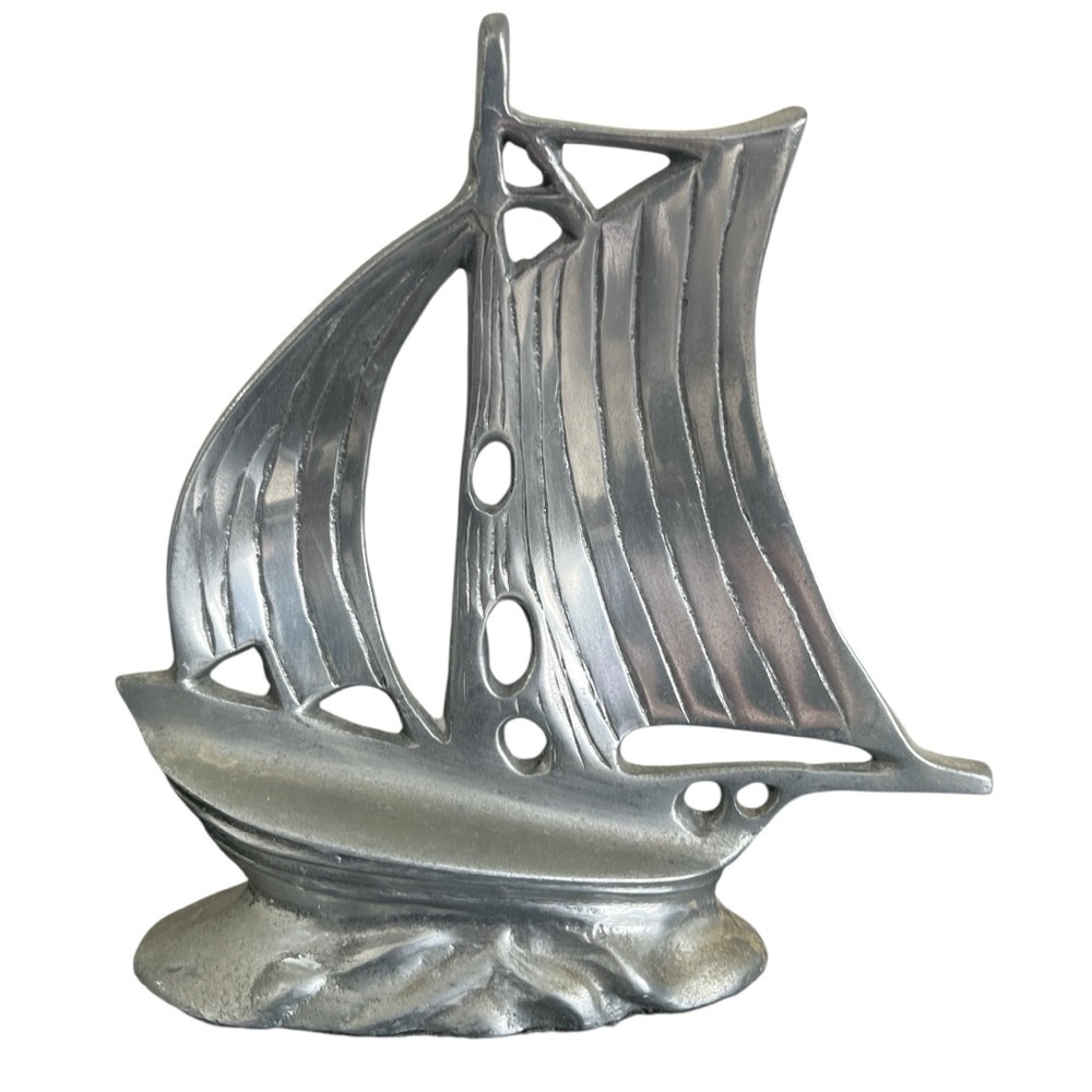 Vintage Ganz Pewter Sailboat Figurine Nautical Maritime Paperweight Decor
